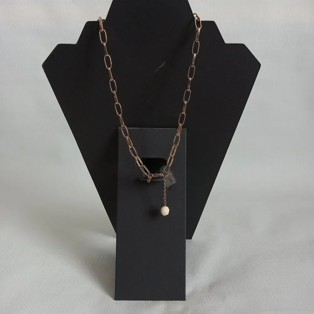 Express Gold Tone Off White Alternating Beaded Tassel Pendant Statement Necklace